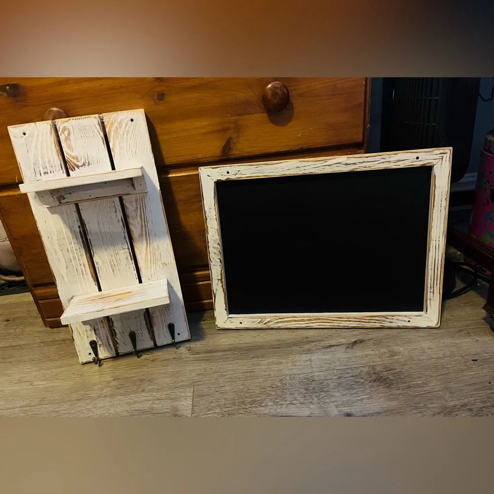 Stunning wood wall decor(key holder/shelf/chalk board)